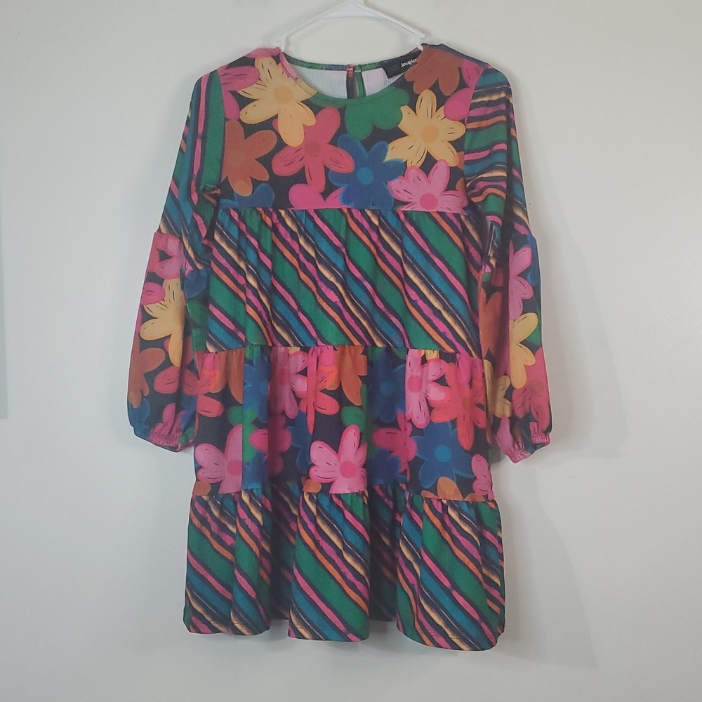 Desigual Girls Floral Print Longsleeve Babydoll Dress Size 11-12 Colorful - Picture 2 of 10